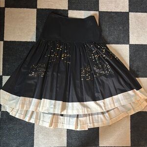 Dries Van Noten Black and White city scape A-Line Midi Skirt